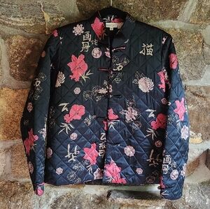 Vintage 100% Silk Newport News Mandarin Asian Jacket Floral Women Size M